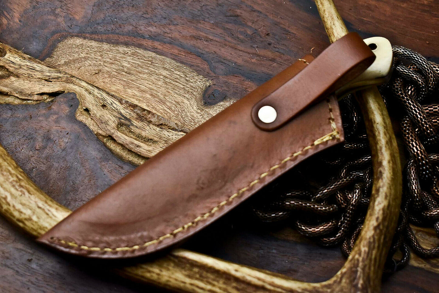 HS-712 Custom Handmade Awesome Camel Bone/Hard Wood Handle Damascus Steel Skinner Knife - Great Price