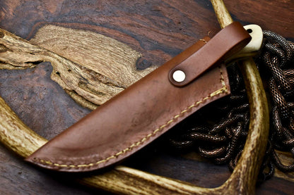 HS-712 Custom Handmade Awesome Camel Bone/Hard Wood Handle Damascus Steel Skinner Knife - Great Price