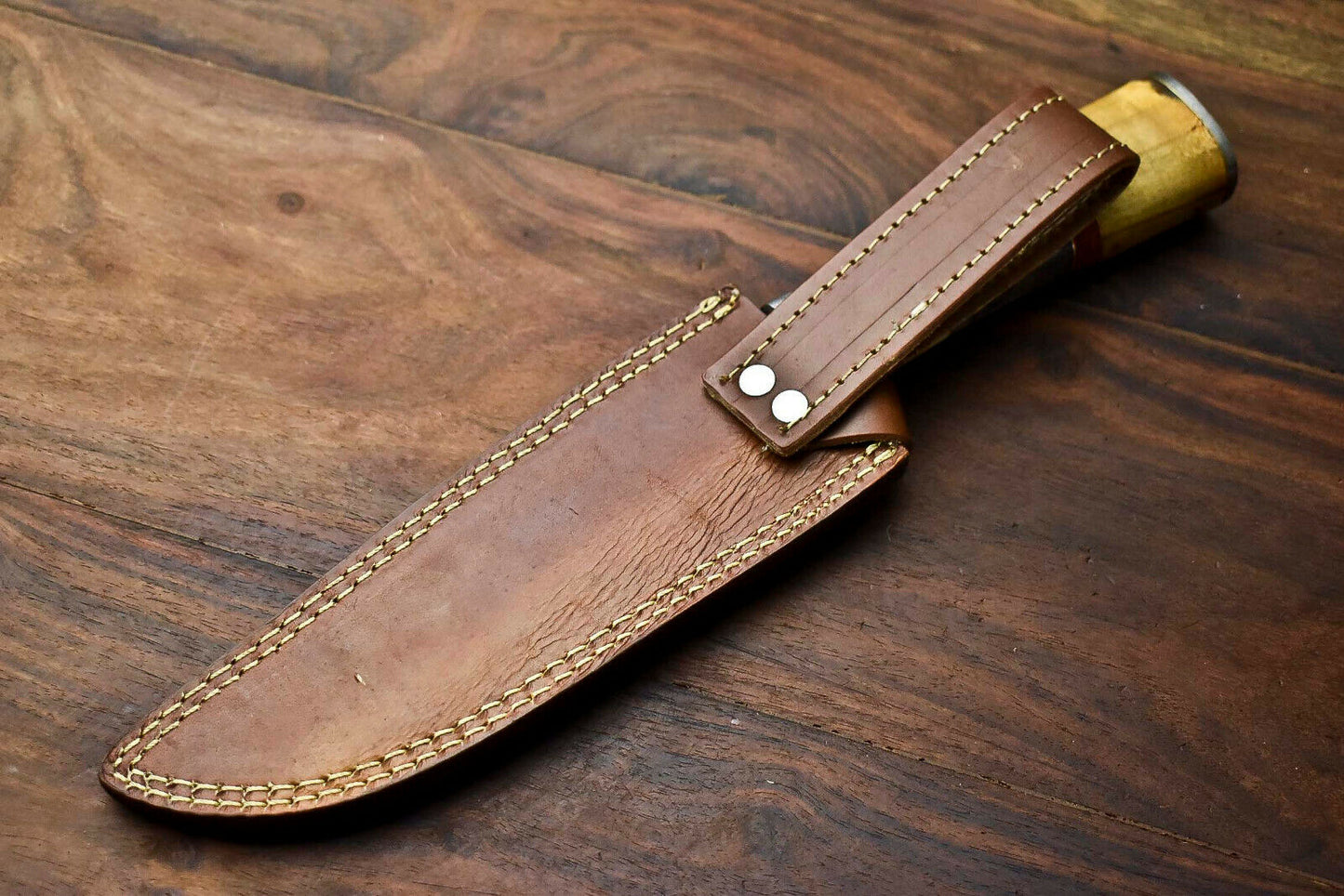 HS-325 | Custom Handmade Damascus Steel Bowie/Hunting Knife - Colour Camel Bone Handle