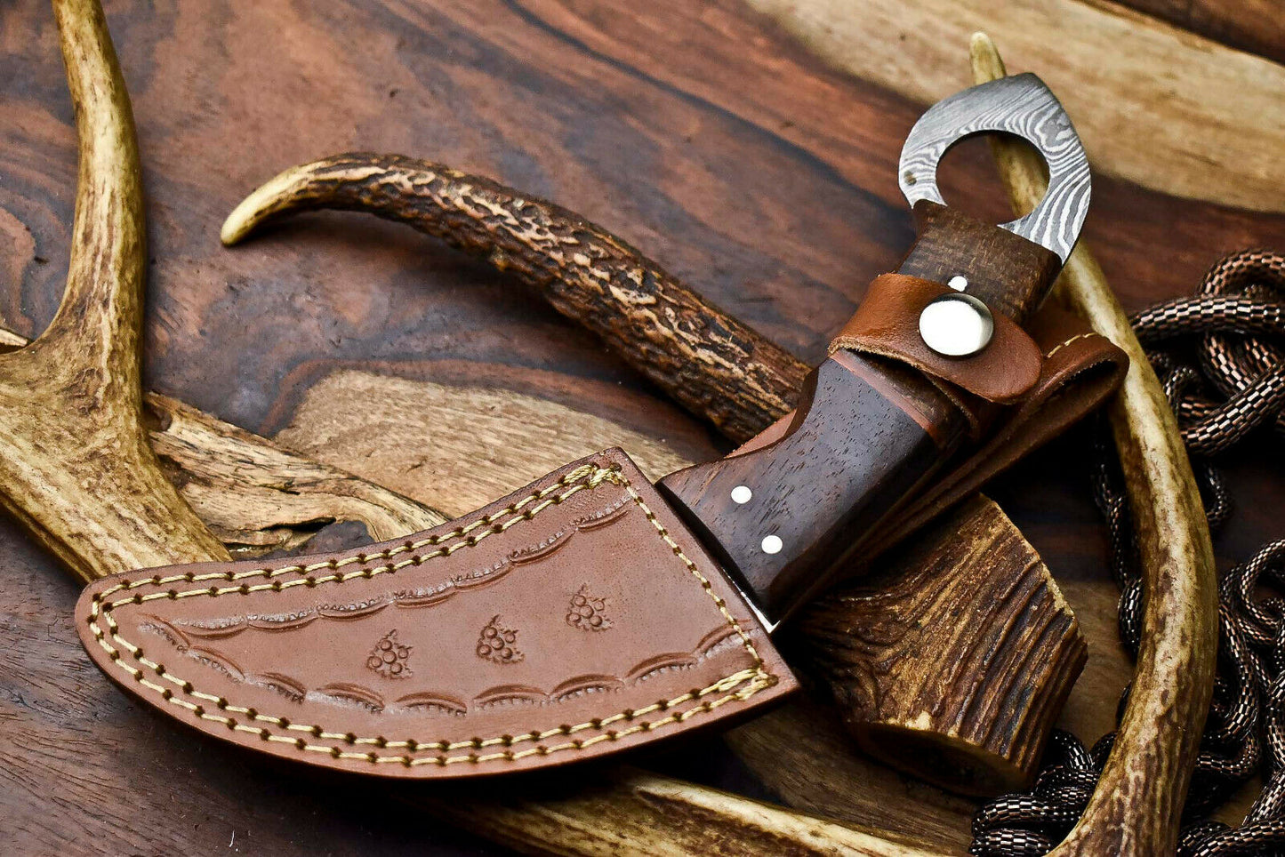 HS-909 Custom Handmade Damascus Steel Karambit Knife - Beautiful Micarta Wood Handle