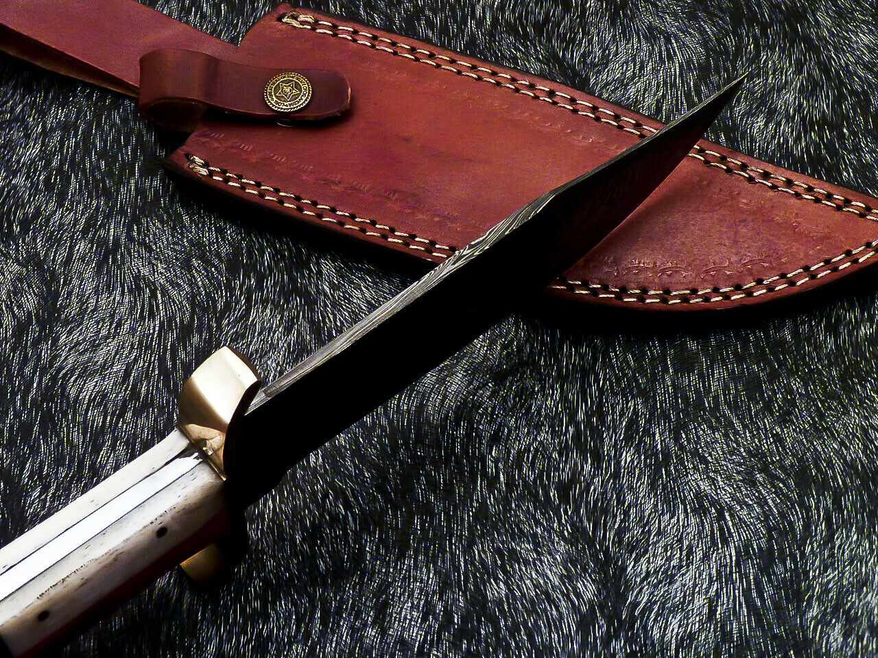 HS-379 '' Custom Hand Forged Damascus Steel 12" Bowie Hunting Knife BONE / WOOD