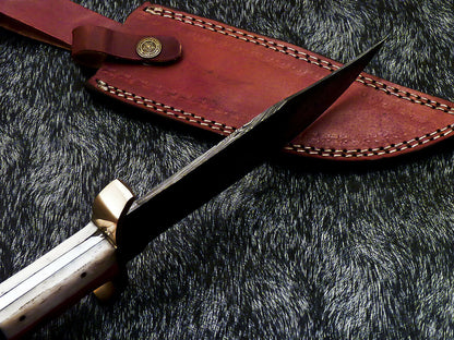 HS-379 '' Custom Hand Forged Damascus Steel 12" Bowie Hunting Knife BONE / WOOD