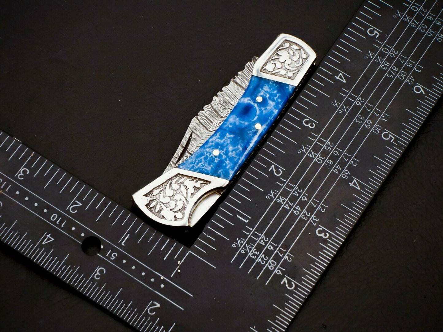 Damascus Steel Back Lock Folding Knife – Resin Handle | HS-1111
