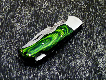 HS-1118 '' CUSTOM HANDMADE DAMASCUS BLADE POCKET FOLDING KNIFE - HARD WOOD HANDLE