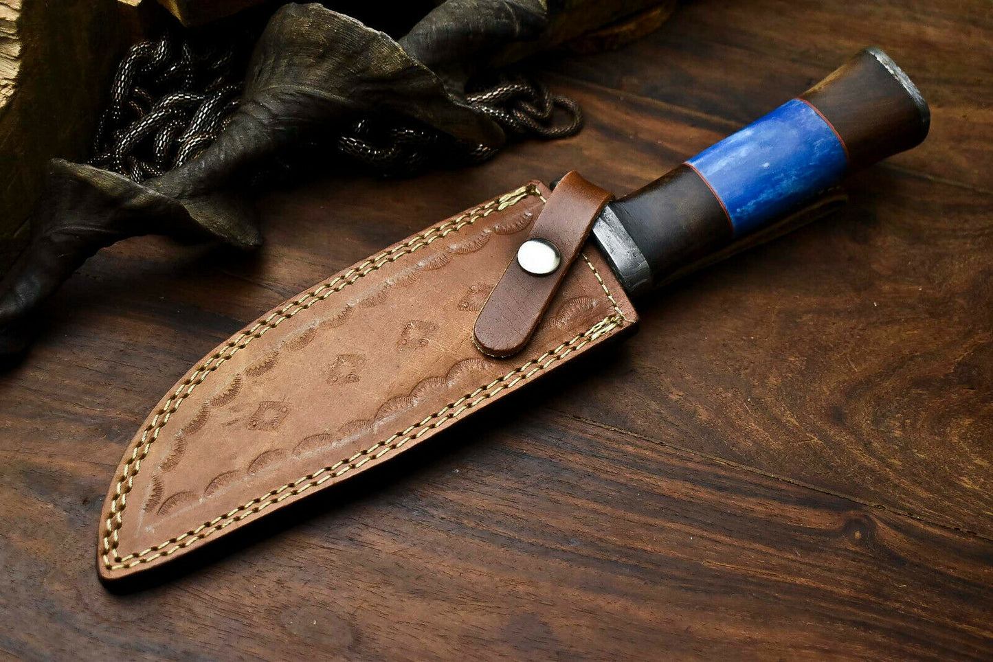 HS-322 Custom Hand Made Damascus Steel Blade Bowie Hunting Knife | CAMEL BONE