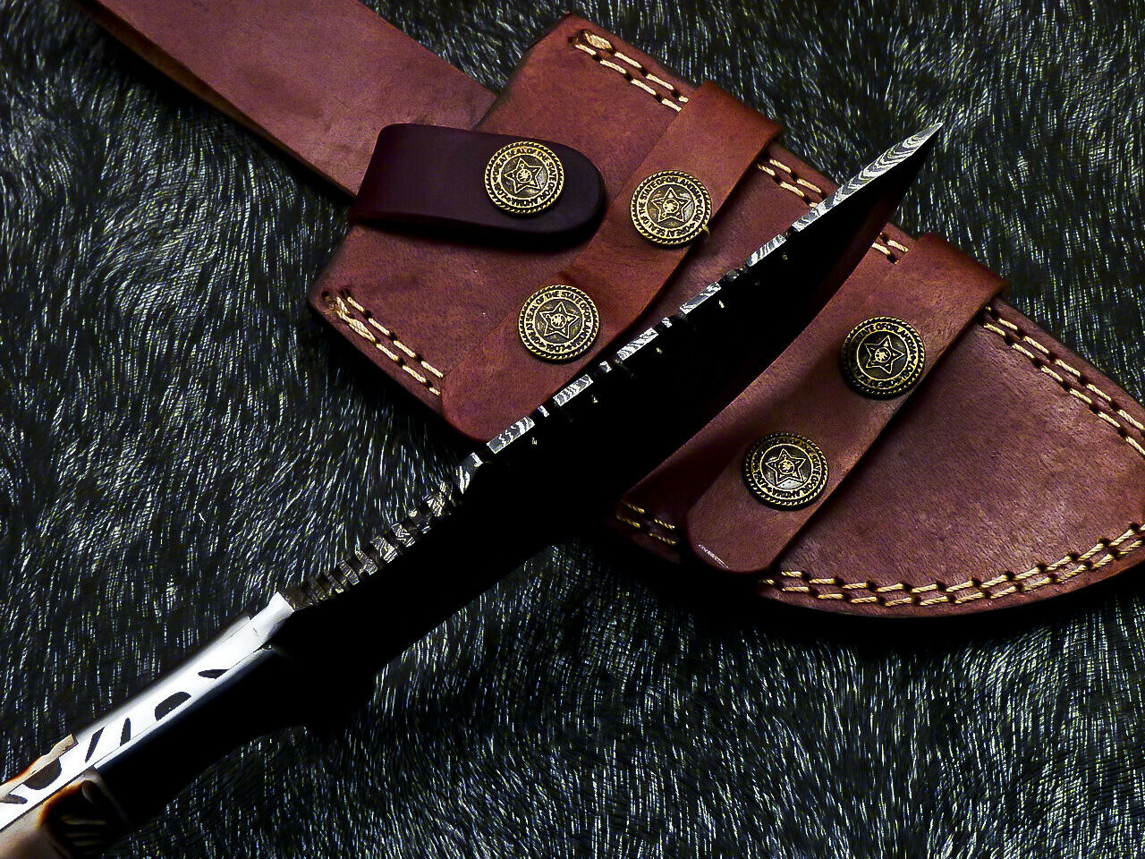 HS-918 '' Custom Hand Forged Damascus Steel 10" Tracker Hunting Knife BONE Handle