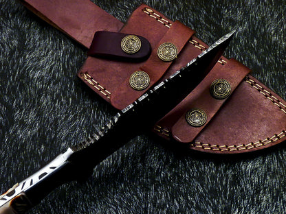 HS-918 '' Custom Hand Forged Damascus Steel 10" Tracker Hunting Knife BONE Handle