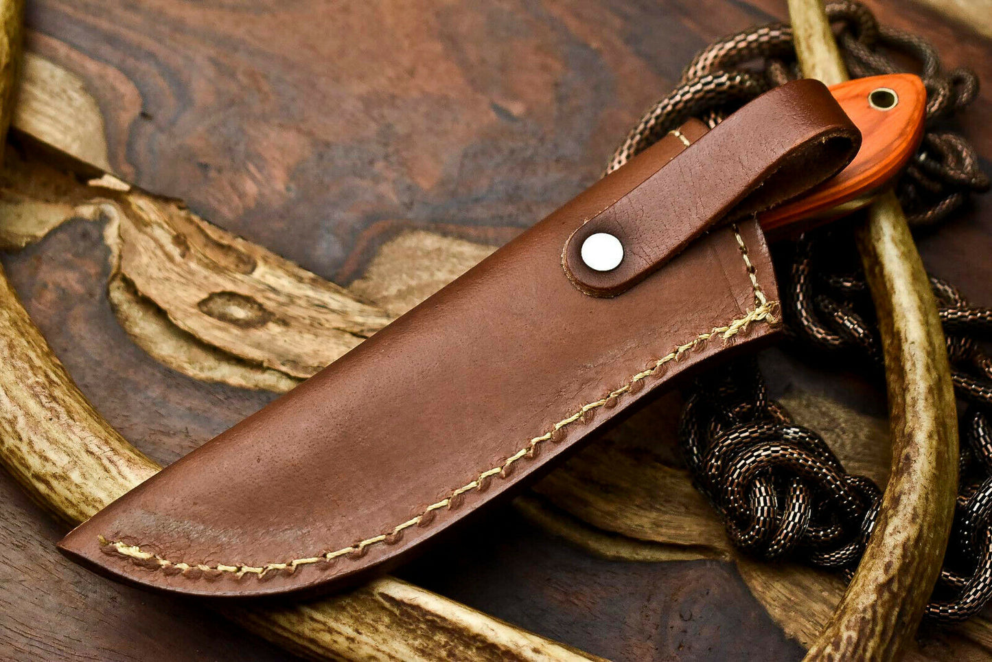 HS-690 Custom Handmade Damascus Steel Skinner Knife - Beautiful Hard Wood And Bone Handle