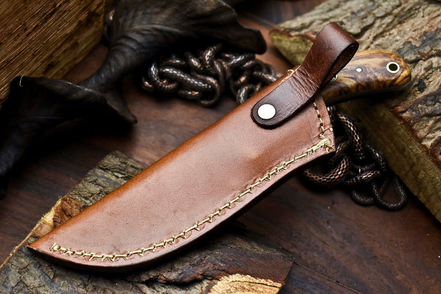 HS-639 Custom Handmade Damascus Hunting Skinning Blade Hunter Camping Full Tang Knife