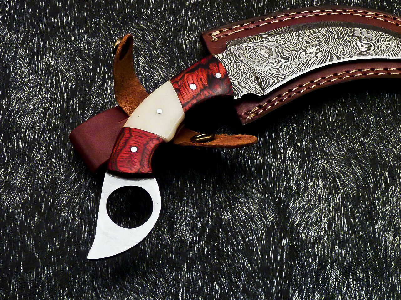HS-890 Custom Hand Forged Damascus Steel 10" Karambit Knife - Hard Wood Handle