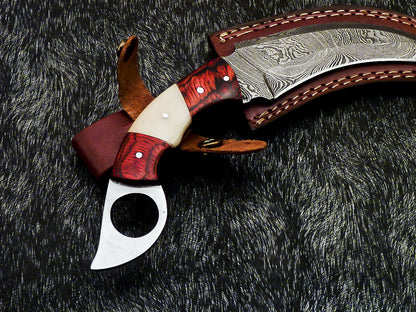 HS-890 Custom Hand Forged Damascus Steel 10" Karambit Knife - Hard Wood Handle