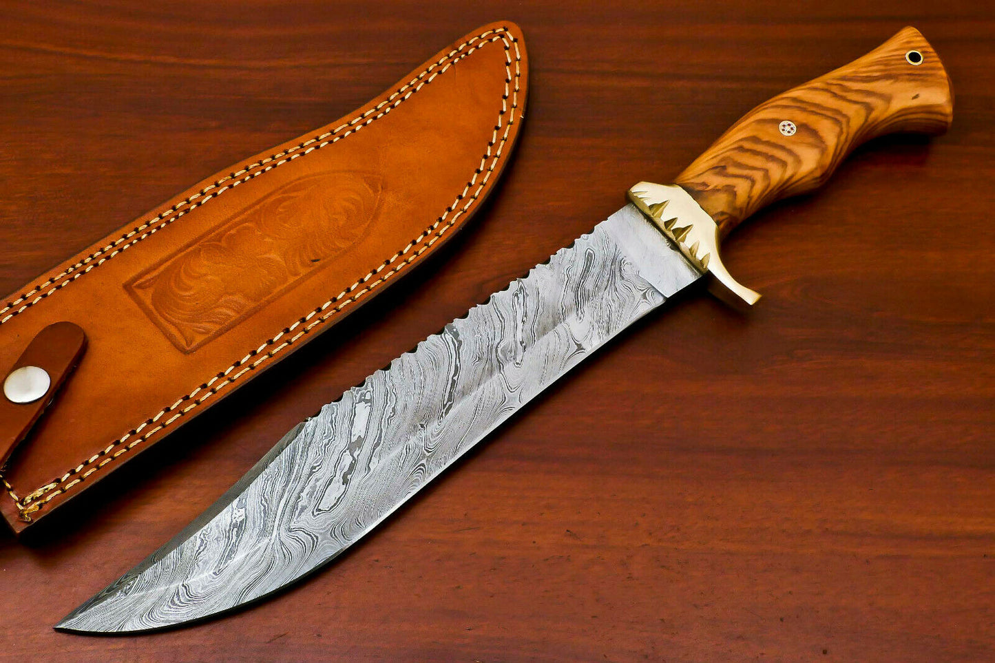 HS-490  Custom Handmade Damascus Bowie-Hunting Knife With Wood Handle