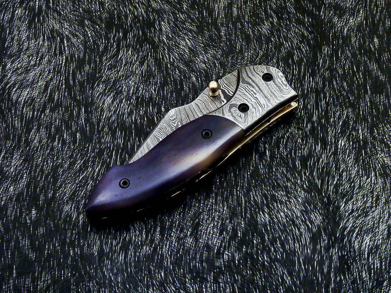 Damascus Pocket Folding Knife – Stained Camel Bone | Liner Lock | HS-1123