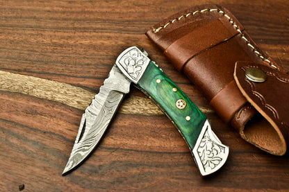 HS-1131 '' Hand Made Damascus Steel Blade Back Lock Folding Knife