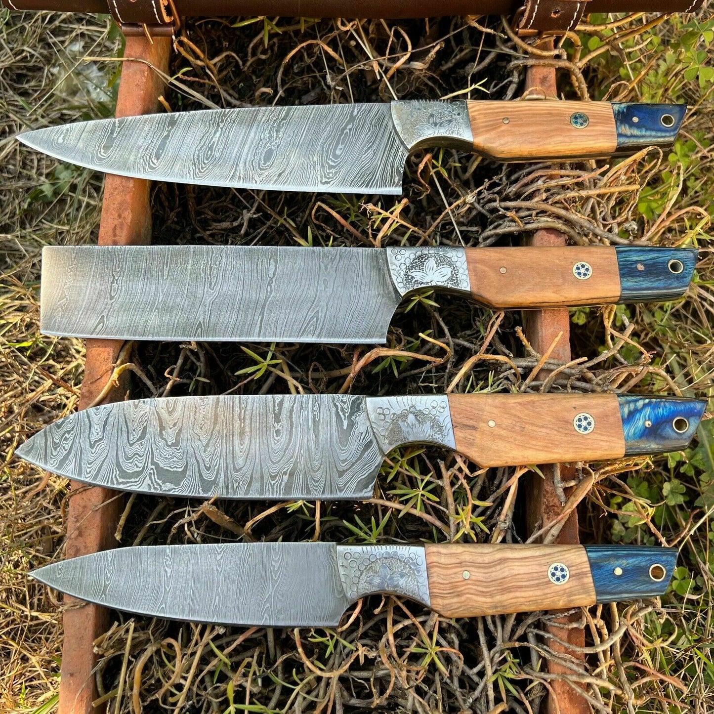 HS-127 '' Hand Forged Damascus Steel Hunting Chef Kitchen Knife Set W/ Sheath