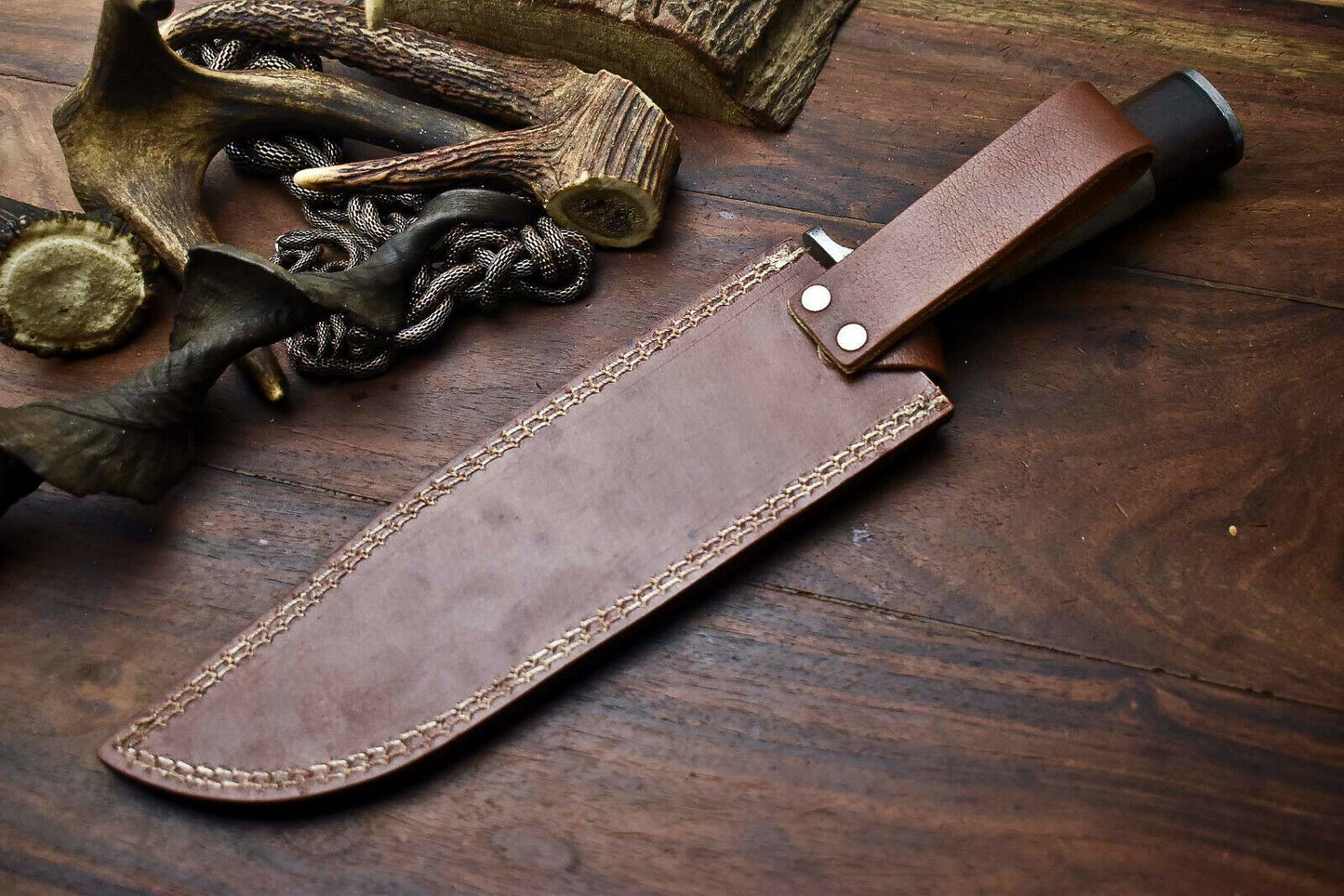HS-326 | Custom Handmade Damascus Steel Bowie/Hunting Knife - Camel Bone Handle