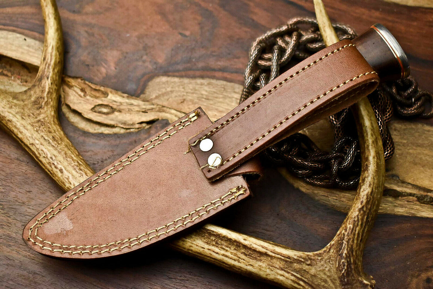 HS-404 | Custom Handmade Awesome Camel Bone/Walunt Wood Handle Damascus Steel Hunting Knife - Great Price