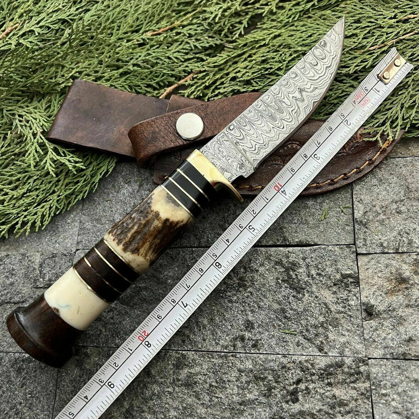 HS-387 '' Custom Hand Forged Damascus Steel Hunting Skinner Knife