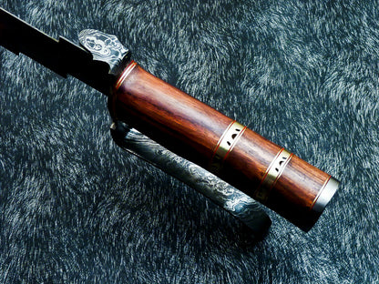 HS-381 '' Custom Hand Forged Damascus Steel 16" Hunting Knife - Natural Wood