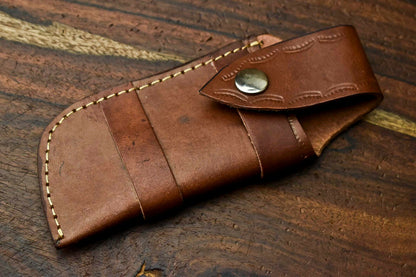 HS-1140 Custom Handmade Damascus Steel Blade Liner-Lock Pocket Folding Knife| CAMEL BONE