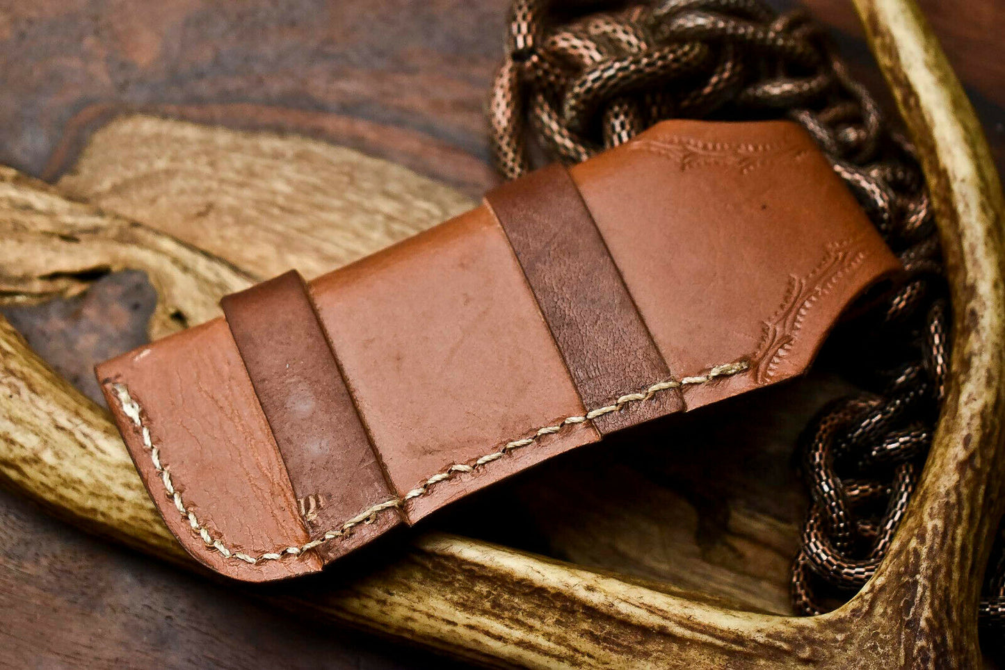 Custom Handmade Damascus Steel Pocket Folding Knife - Beautiful Colour Bone Handle