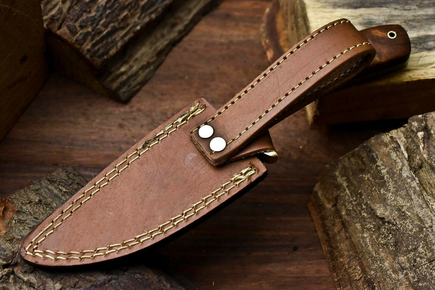 HS-400 | Custom Handmade Damascus Steel Hunting Camping Knife - Beautiful Wood Handle
