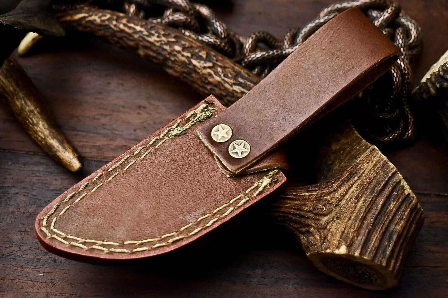 HS-413 | Custom Handmade Damascus Steel Hunting Knife - Hard Wood Handle