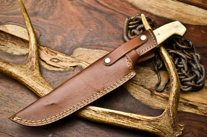 HS-403 | Custom Handmade Awesome Camel Bone/Black Sheet Handle Damascus Steel Hunting Knife - Great Price
