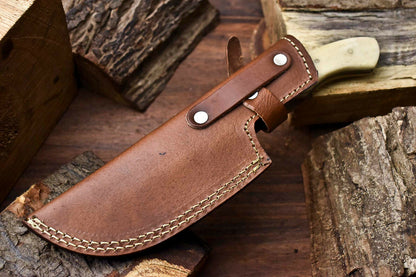 HS-924 Custom Handmade Damascus Steel Camping Tracker Knife - Beautiful Camel Bone Handle