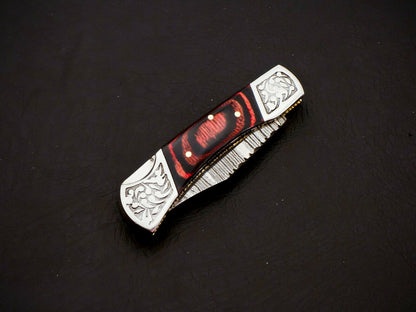 Damascus Steel Back Lock Folding Knife – Micarta Handle | HS-1112