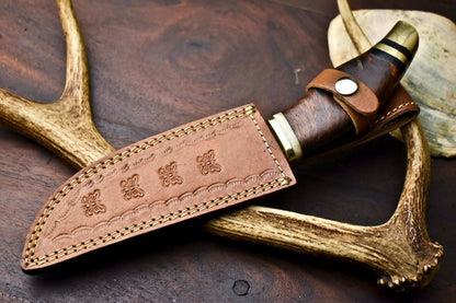 HS-328 | Custom Handmade Damascus Steel Hunitng/Bowie Knife - Wood + Brass Handle