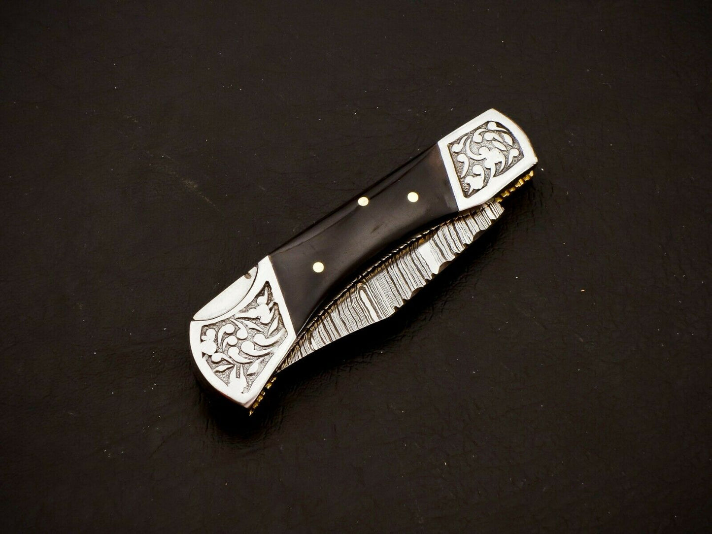 HS-1110 Custom Hand Forged Damascus Steel Back Lock Resin Handle Knife