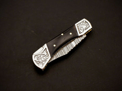 HS-1110 Custom Hand Forged Damascus Steel Back Lock Resin Handle Knife