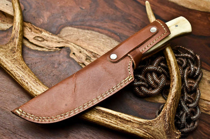 HS-405 | Custom Handmade Awesome Camel Bone/Buffalo Horn Handle Damascus Steel Hunting Knife - Great Price