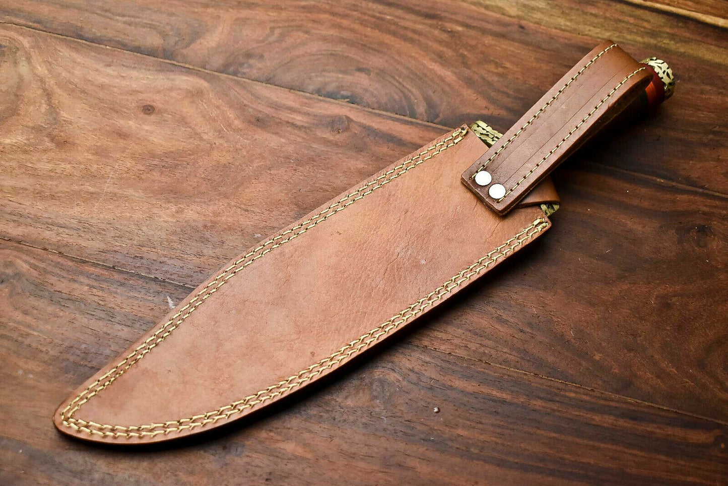 HS-411 | Custom Handmade Damascus Steel Hunting/Bowie Knife - Wood Handle