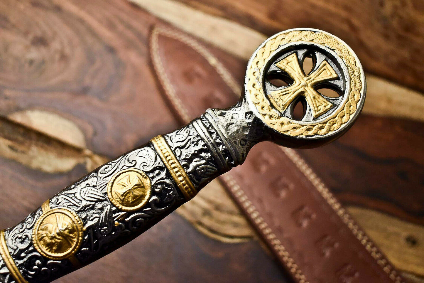 HS-1095 | 24.0" HUGE Custom Hand Made Damascus Steel Blade Dagger Sword | Pewter Handle