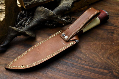 HS-319 Custom Hand Made Damascus Steel Blade Bowie Hunting Knife | CAMEL BONE