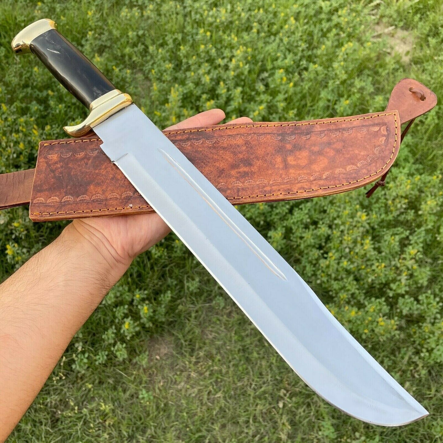 HS-382 '' 20'' Custom Hand Forged D2 Steel Crocodile Dundee Bowie Knife W/Sheath