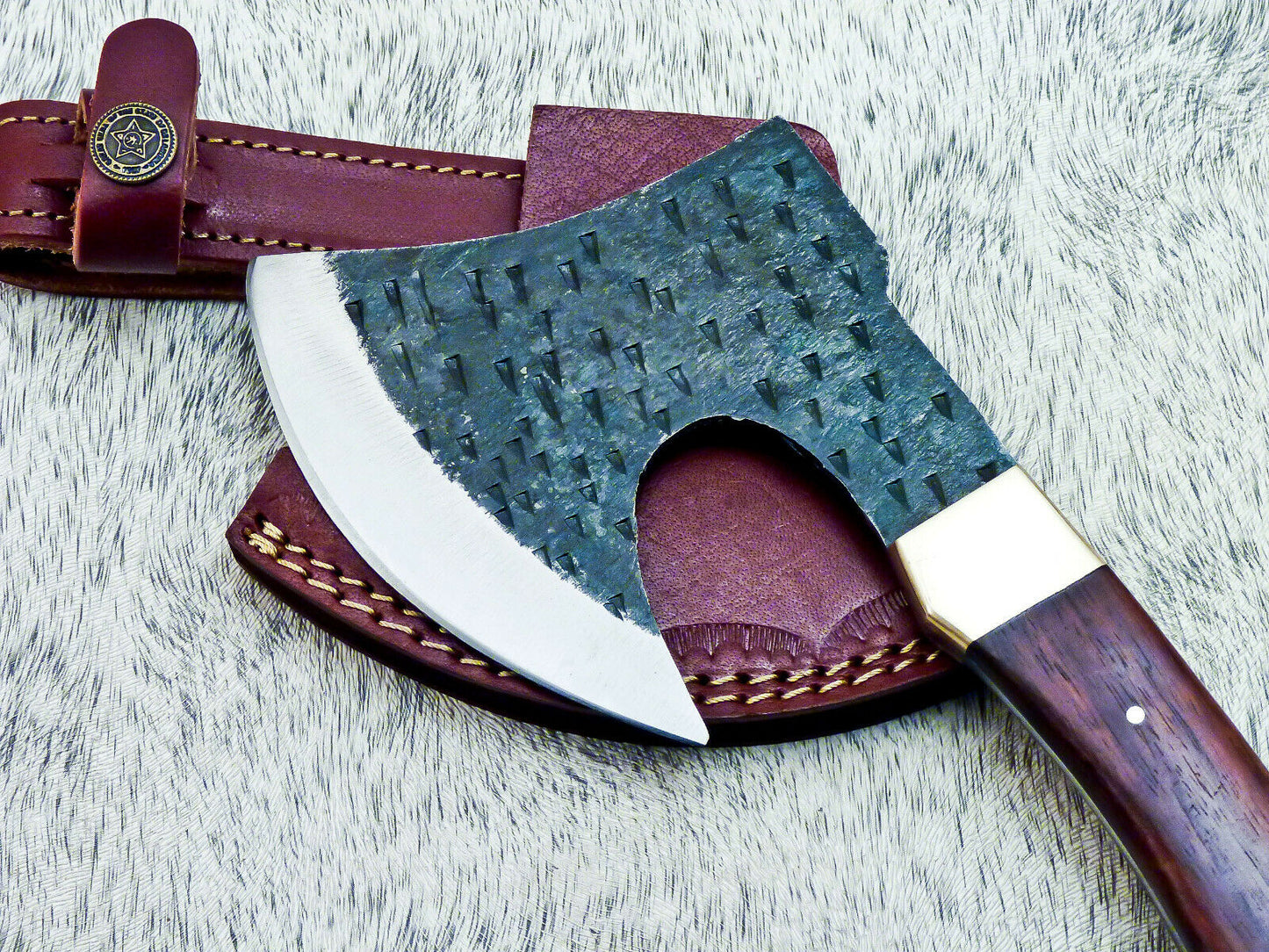 HS-1024 Custom Hand Forged Railroad Spike Carbon Steel Chopper Axe Knife -Wood