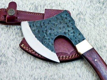 HS-1024 Custom Hand Forged Railroad Spike Carbon Steel Chopper Axe Knife -Wood