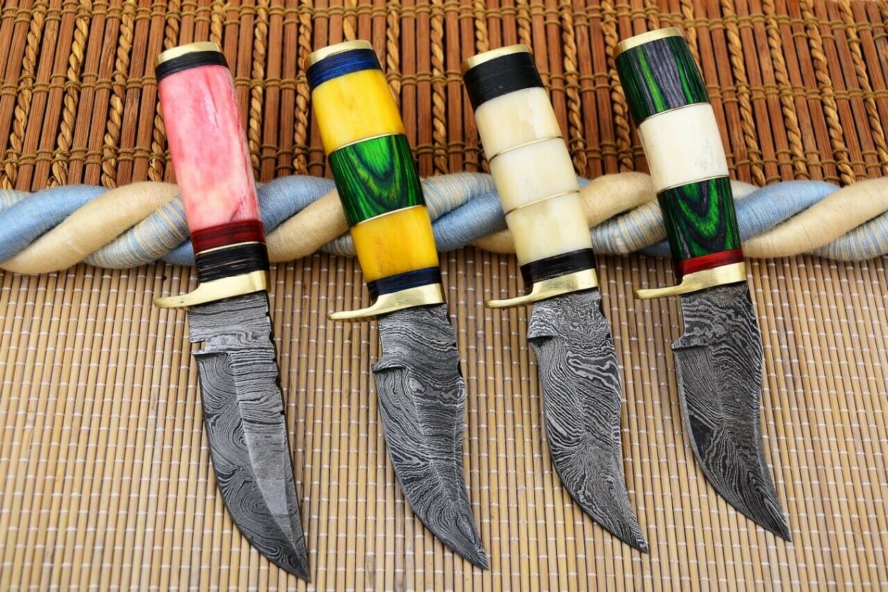 HS Deal 05 - Custom Handmade Damascus Skinner Knife Lot of Four Pecs With Different Handles