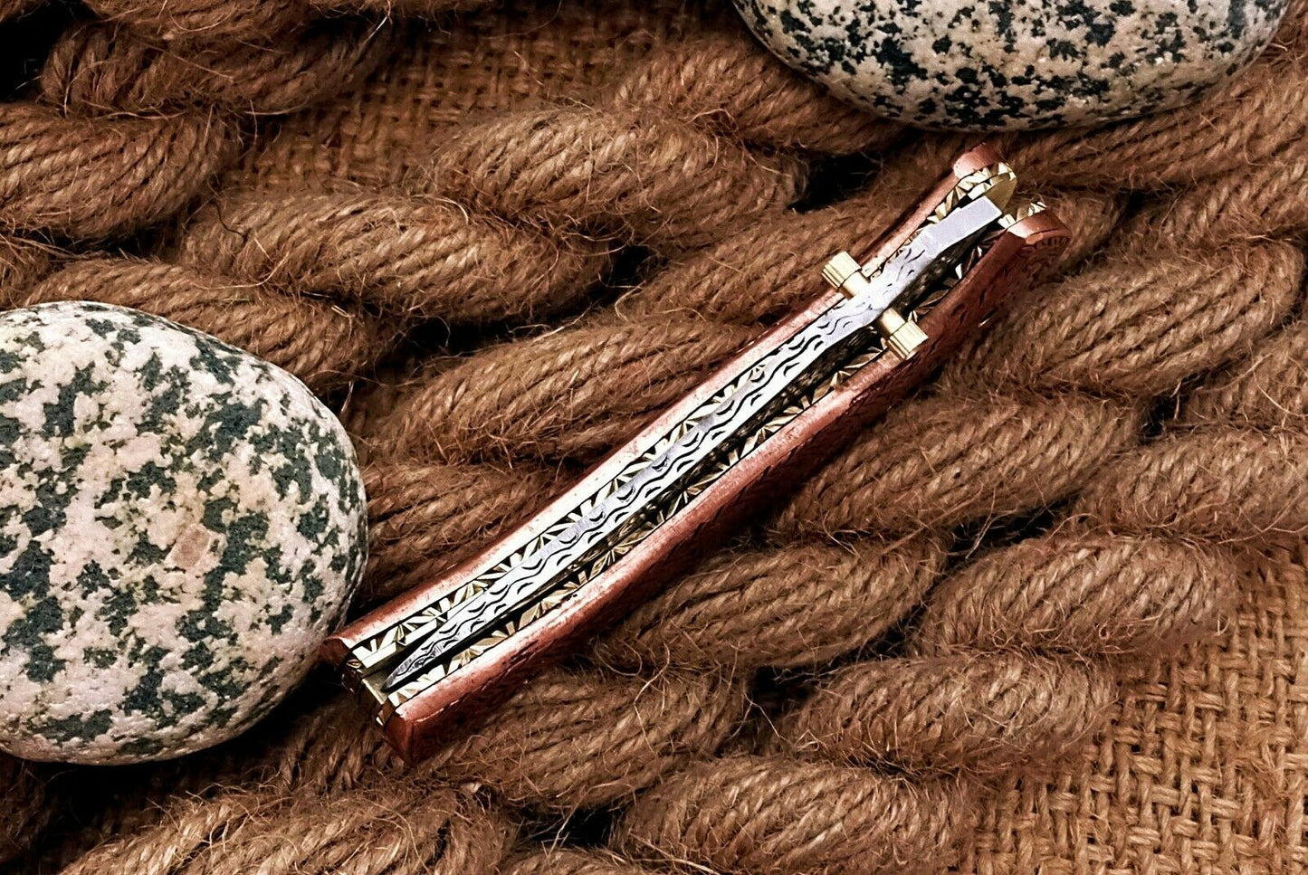 Custom Hand Engraved Folding-Pocket Knife Life Time Used With Copper Engraved Handle