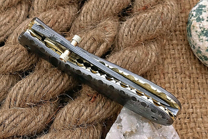 Custom Handmade Damascus Folding-Pocket Knife With Full Damascus Handle
