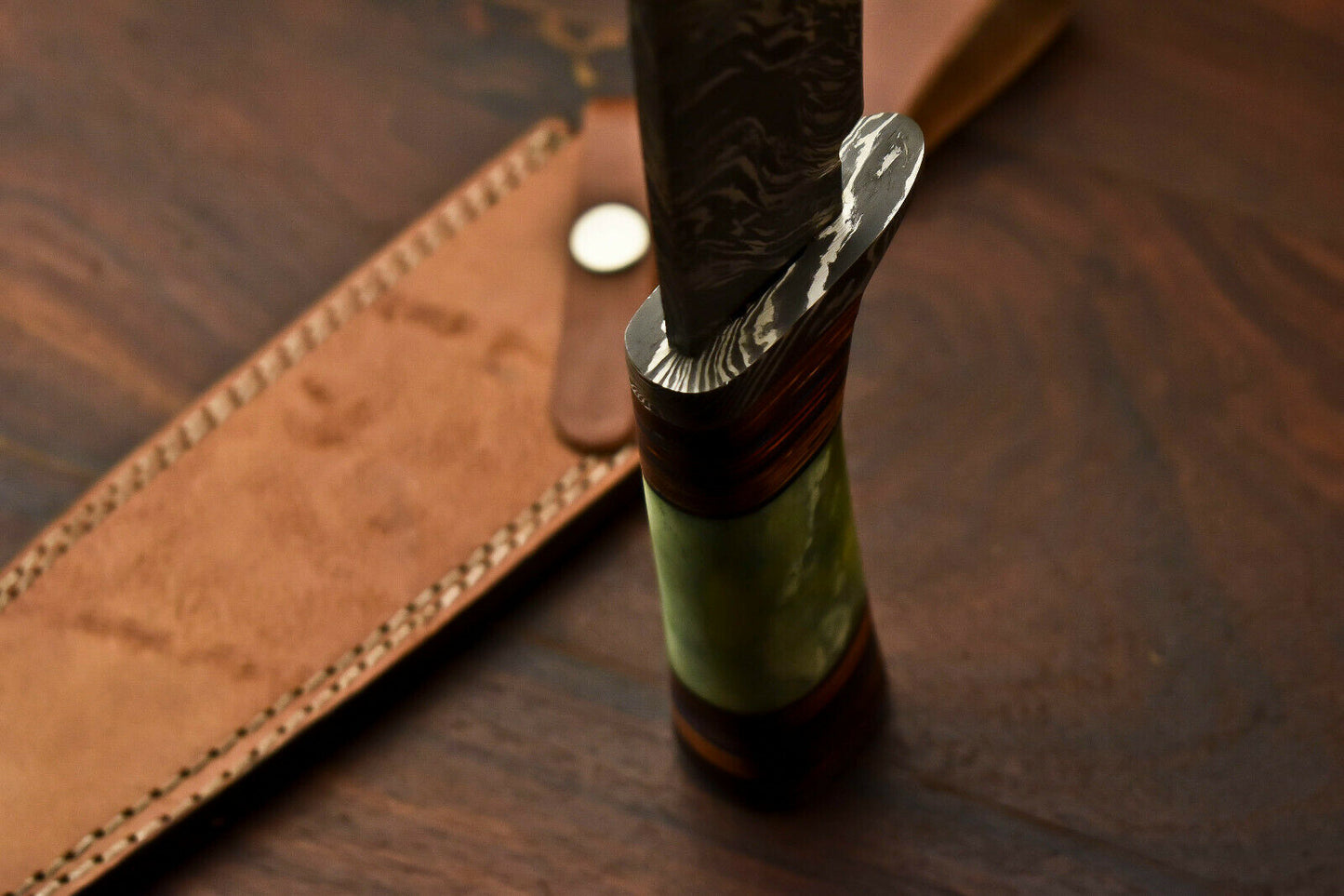 HS-416 | Custom Handmade Damascus Steel Hunting Knife - Beautiful Camel Bone Handle