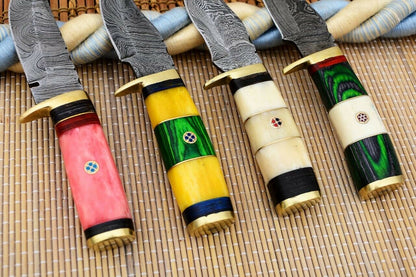 HS Deal 05 - Custom Handmade Damascus Skinner Knife Lot of Four Pecs With Different Handles