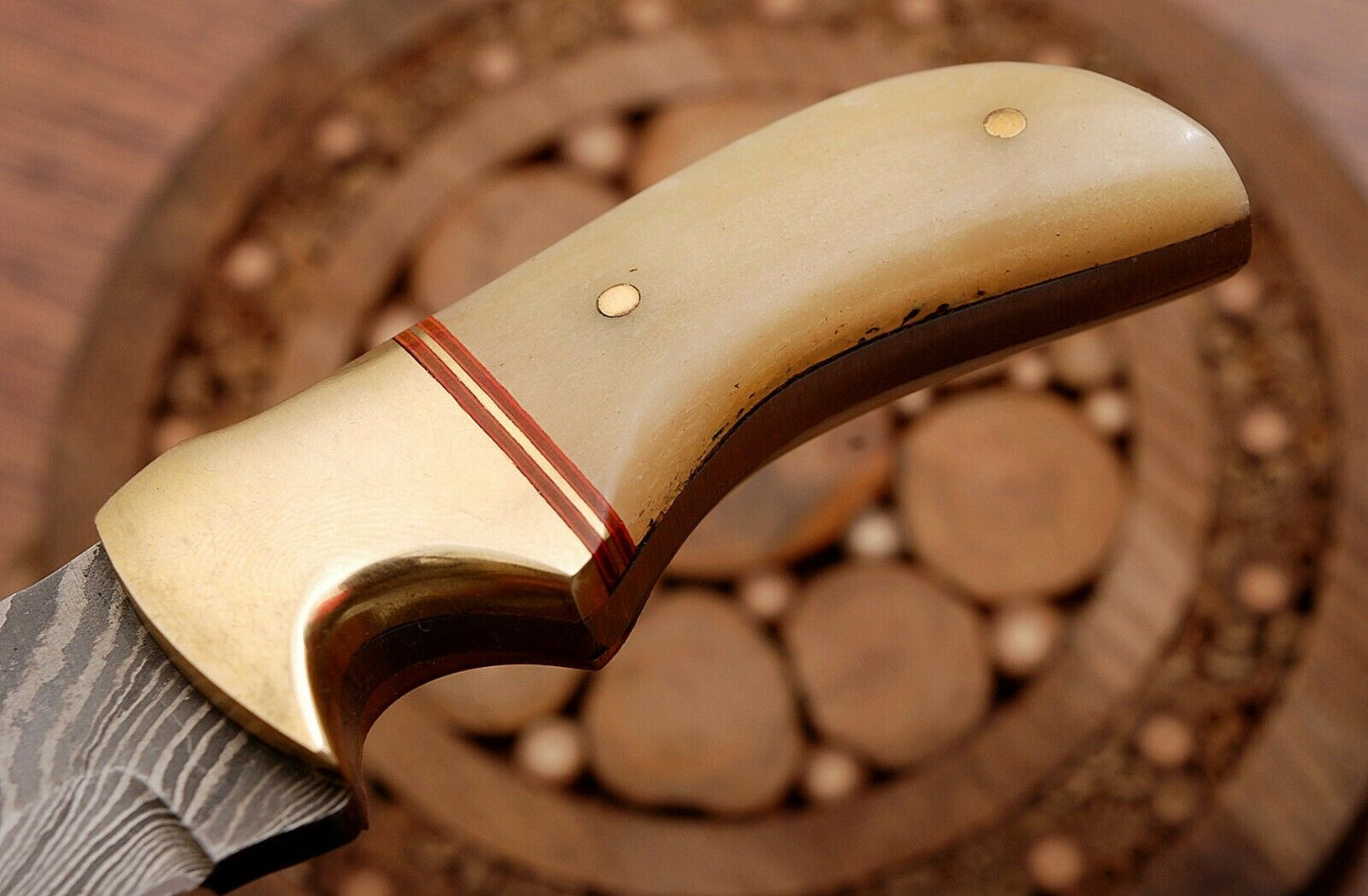 HS-759 Custom Handmade Damascus Steel Skinner Knife 5.5 inch Overall And Camel Bone Handle