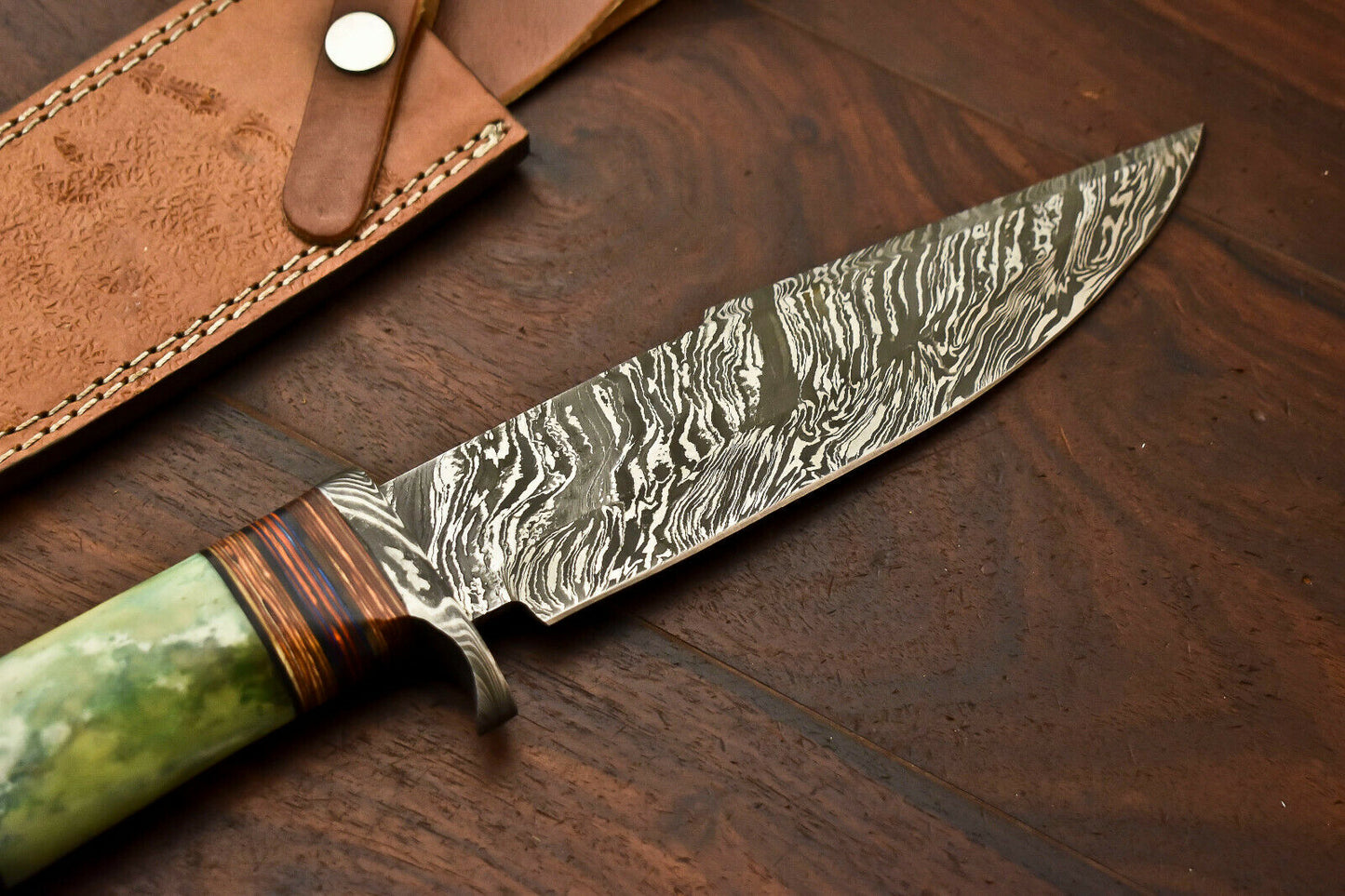 HS-416 | Custom Handmade Damascus Steel Hunting Knife - Beautiful Camel Bone Handle