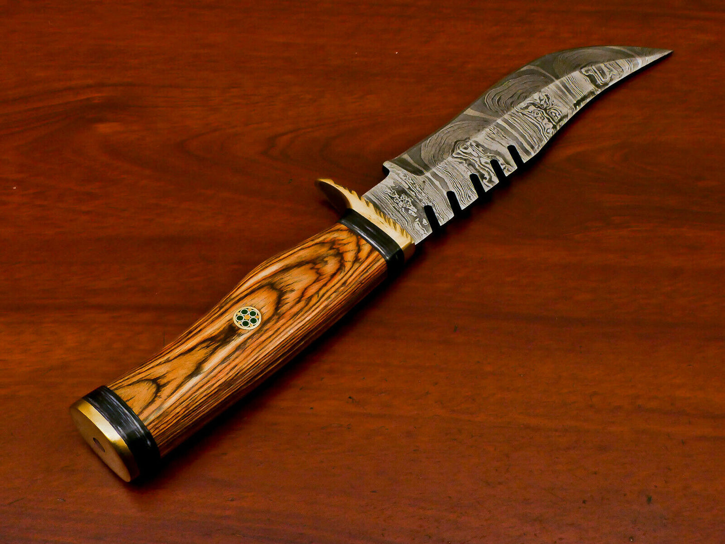 HS-488 Custom Handmade Damascus Bowie-Hunting Knife With Hard Wood Handle