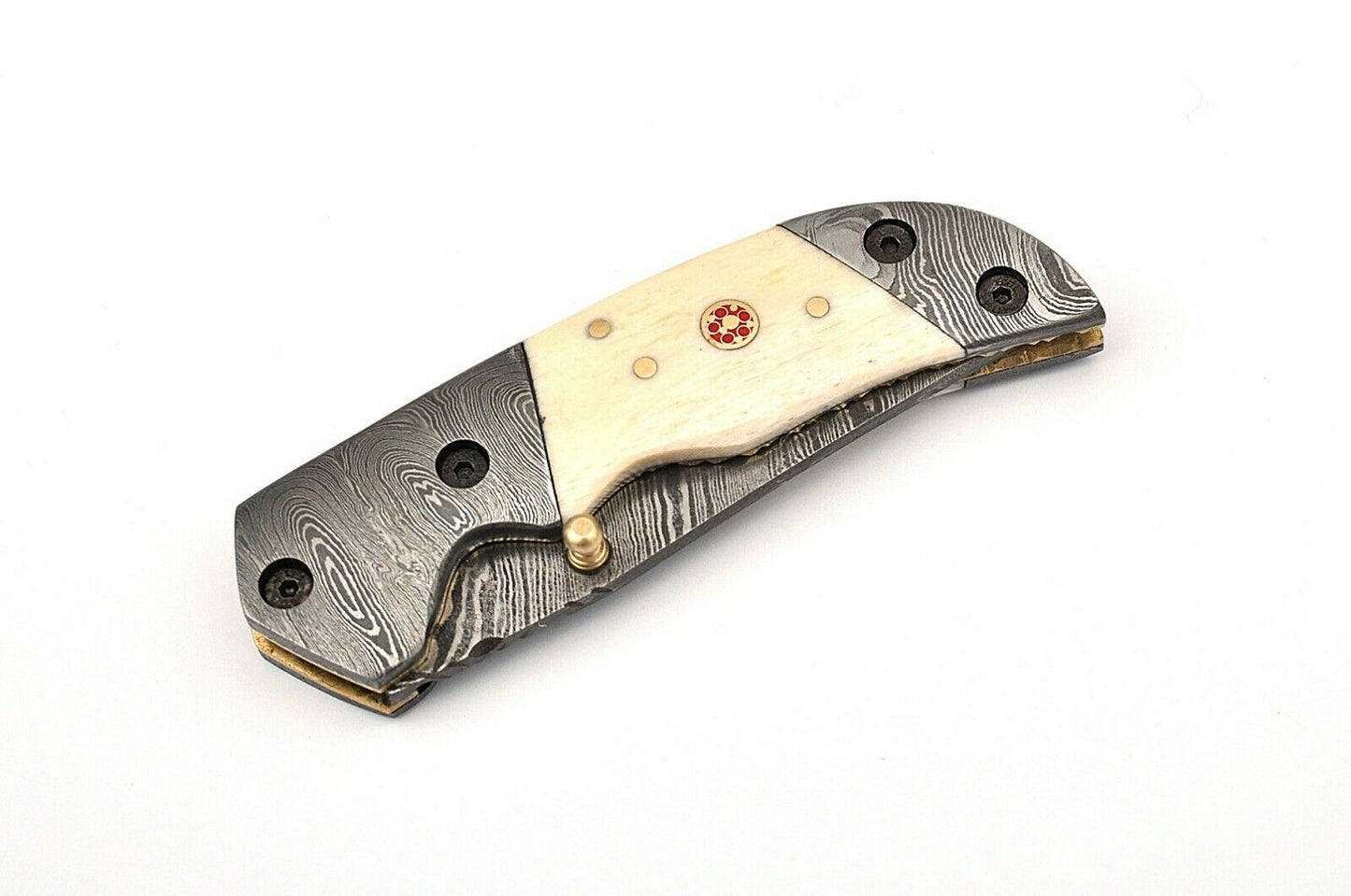Custom Handmade Damascus Folding-Pocket Knife With Camel Bone Handle