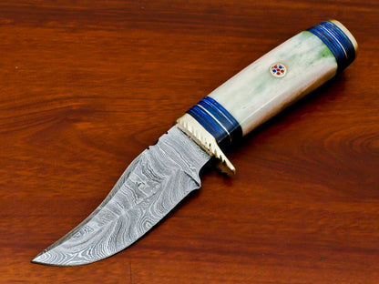 HS-477 8 Inch Custom Handmade Damascus Skinner/Hunting Knife With Camel Bone Handles